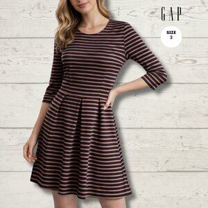 GAP Striped Dress | Black & Brown | Size 2 | Fit & Flare
